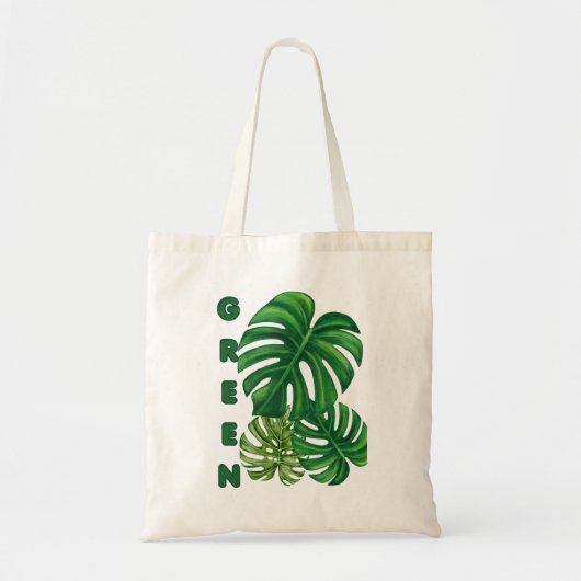 Groene Monstera Bladeren Tote Bag (Voorkant)