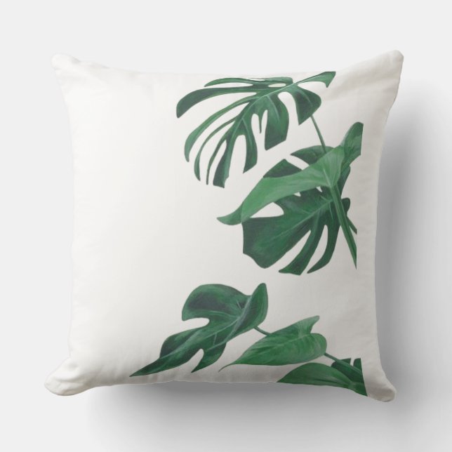 Groene Monstera Deliciosa Bladeren Worp Kussen  (Voorkant)