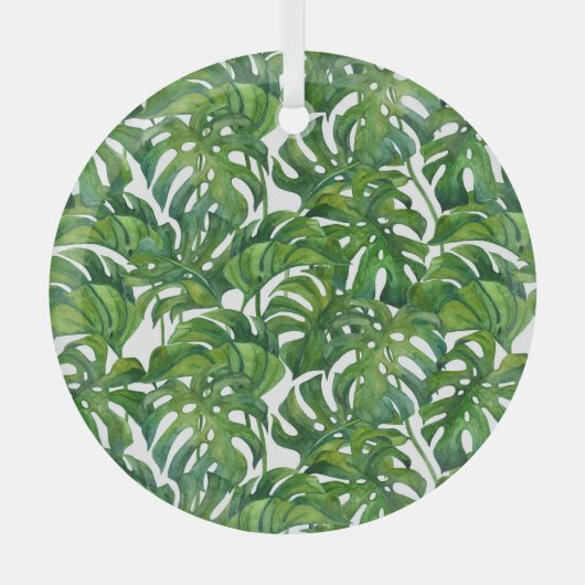 Groene Monstera laat tropisch naadloos achter Glas Ornament (Voorkant)