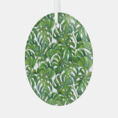 Groene Monstera laat tropisch naadloos achter Glas Ornament (Voorkant links)