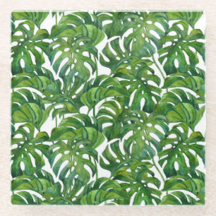 Groene Monstera laat tropisch naadloos achter Glazen Onderzetter