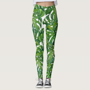 Groene Monstera laat tropisch naadloos achter Leggings