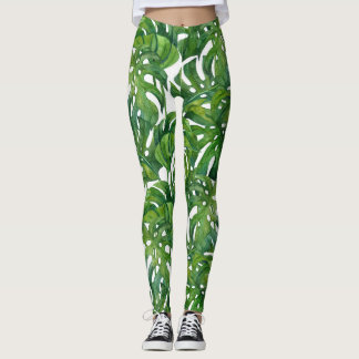 Groene Monstera laat tropisch naadloos achter Leggings