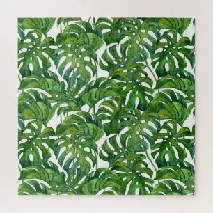 Groene Monstera laat tropisch naadloos achter Legpuzzel