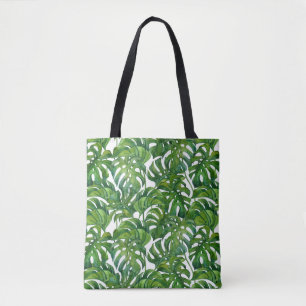 Groene Monstera laat tropisch naadloos achter Tote Bag