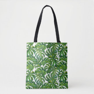 Groene Monstera laat tropisch naadloos achter Tote Bag