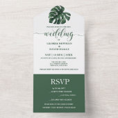 Groene Monstera Leaf All in One Wedding Invite Uitnodiging (Binnen)