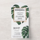 Groene Monstera Leaf All in One Wedding Invite Uitnodiging (Binnen)