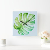 Groene monstera Leaf Botanical Tropical Blue Vierkante Klok (Huis)