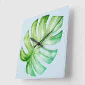Groene monstera Leaf Botanical Tropical Blue Vierkante Klok (Hoek)