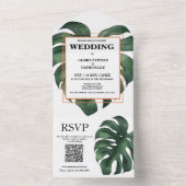 Groene Monstera Leaf QR Code All In One Uitnodiging (Binnen)