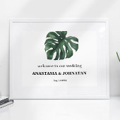 Groene Monstera Leaf Wedding Welcome Poster