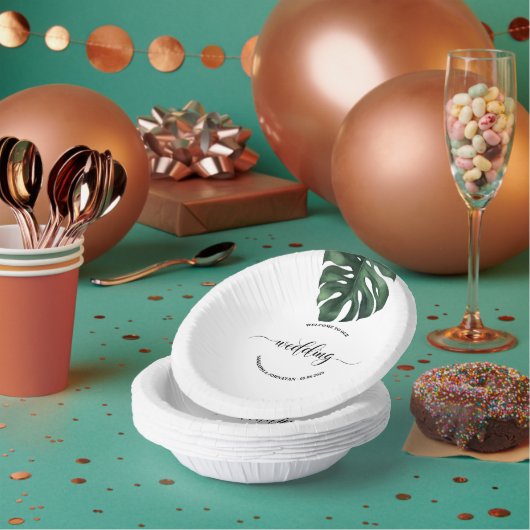 Groene Monstera Leaf Wedding Welkom Papieren Kommen (Multi)