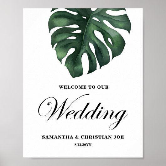 Groene Monstera Leaf Welkom bruiloft Poster (Voorkant)