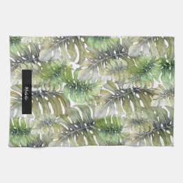 Groene Monstera Palm Chef Monogrammed Theedoek