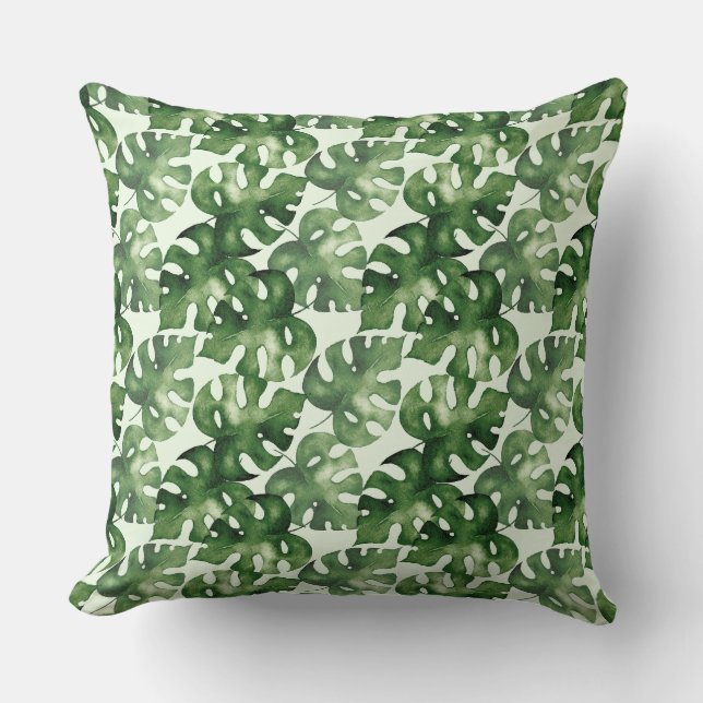 Groene monstera tropisch blad kussen (Voorkant)