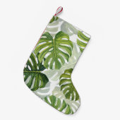 Groene Monstera Tropische Waterverf Kleine Kerstsok (Voorkant (Hangend))