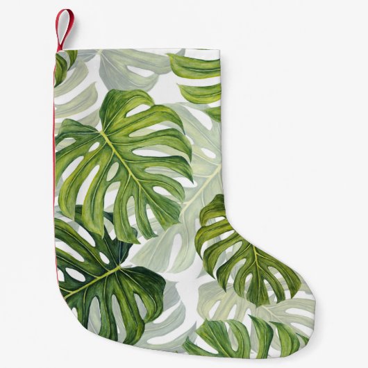 Groene Monstera Tropische Waterverf Kleine Kerstsok (Voorkant)