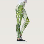 Groene Monstera Tropische Waterverf Leggings (Rechts)