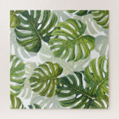 Groene Monstera Tropische Waterverf Legpuzzel (Horizontaal)