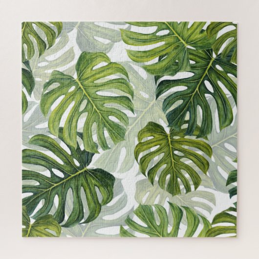 Groene Monstera Tropische Waterverf Legpuzzel (Verticaal)
