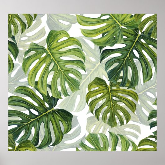 Groene Monstera Tropische Waterverf Poster (Voorkant)