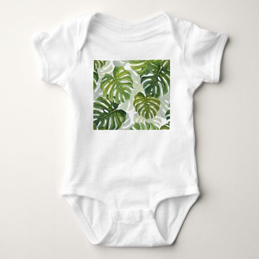 Groene Monstera Tropische Waterverf Romper (Voorkant)