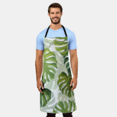 Groene Monstera Tropische Waterverf Schort (Gedragen)