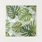 Groene Monstera Tropische Waterverf Wandkleed (Voorkant (horizontaal))