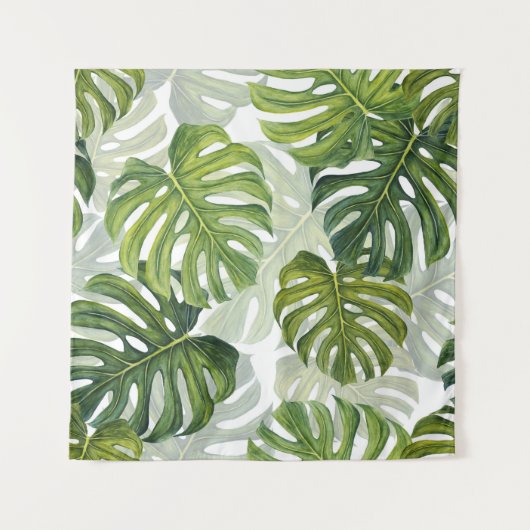 Groene Monstera Tropische Waterverf Wandkleed (Voorkant)