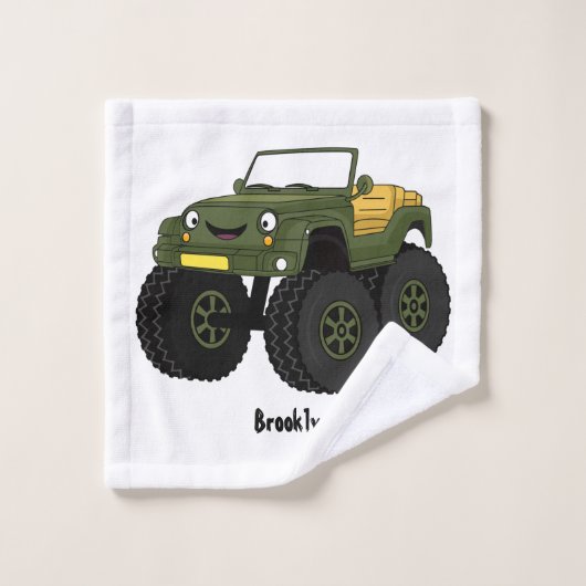 Groene monstertruck cartoon illustratie bad handdoek (Wasdoekje)