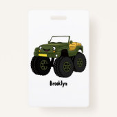 Groene monstertruck cartoon illustratie badge (Achterkant)