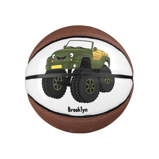 Groene monstertruck cartoon illustratie basketbal (Voorkant)