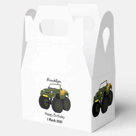 Groene monstertruck cartoon illustratie bedankdoosjes (Geopend)