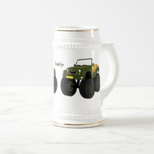 Groene monstertruck cartoon illustratie bierpul