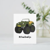 Groene monstertruck cartoon illustratie briefkaart (Staand voorkant)
