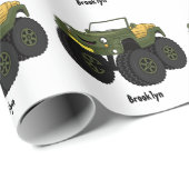 Groene monstertruck cartoon illustratie cadeaupapier (Rol Hoek)