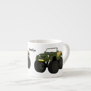 Groene monstertruck cartoon illustratie espresso kop