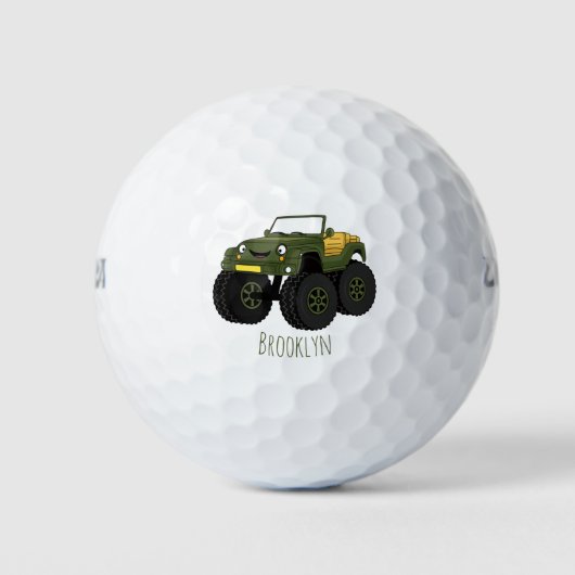 Groene monstertruck cartoon illustratie golfballen (Voorkant)