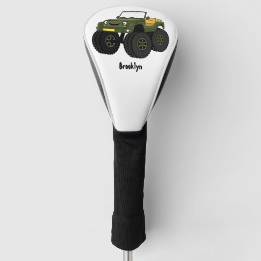 Groene monstertruck cartoon illustratie golfheadcover (Voorkant)