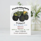 Groene monstertruck cartoon illustratie kaart (Staand voorkant)