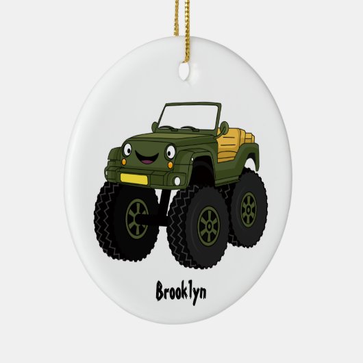 Groene monstertruck cartoon illustratie keramisch ornament (Rechts)
