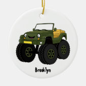 Groene monstertruck cartoon illustratie keramisch ornament (Voorkant)