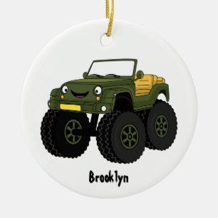 Groene monstertruck cartoon illustratie keramisch ornament