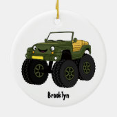 Groene monstertruck cartoon illustratie keramisch ornament (Achterkant)