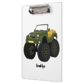 Groene monstertruck cartoon illustratie klembord (Links)