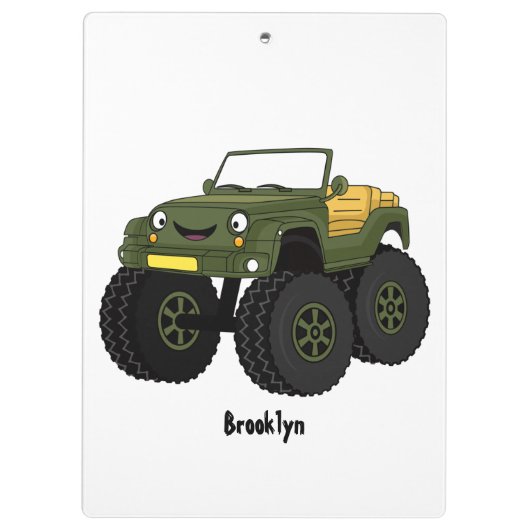 Groene monstertruck cartoon illustratie klembord (Achterkant)