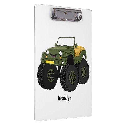 Groene monstertruck cartoon illustratie klembord (Rechts)