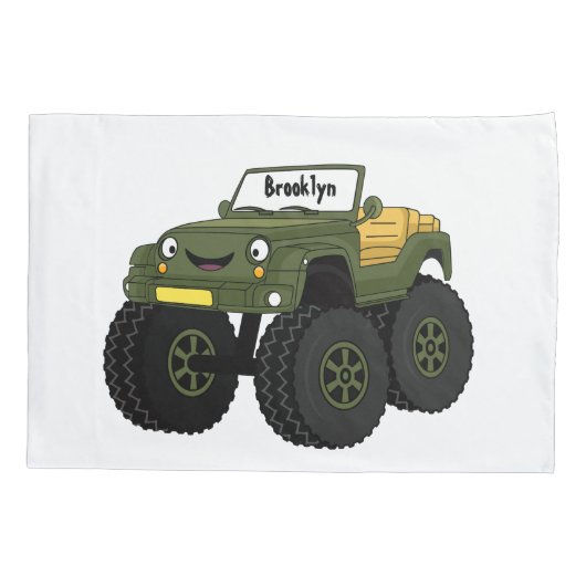 Groene monstertruck cartoon illustratie kussensloop (Achterkant)