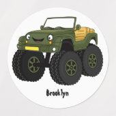 Groene monstertruck cartoon illustratie labels (Design 1)